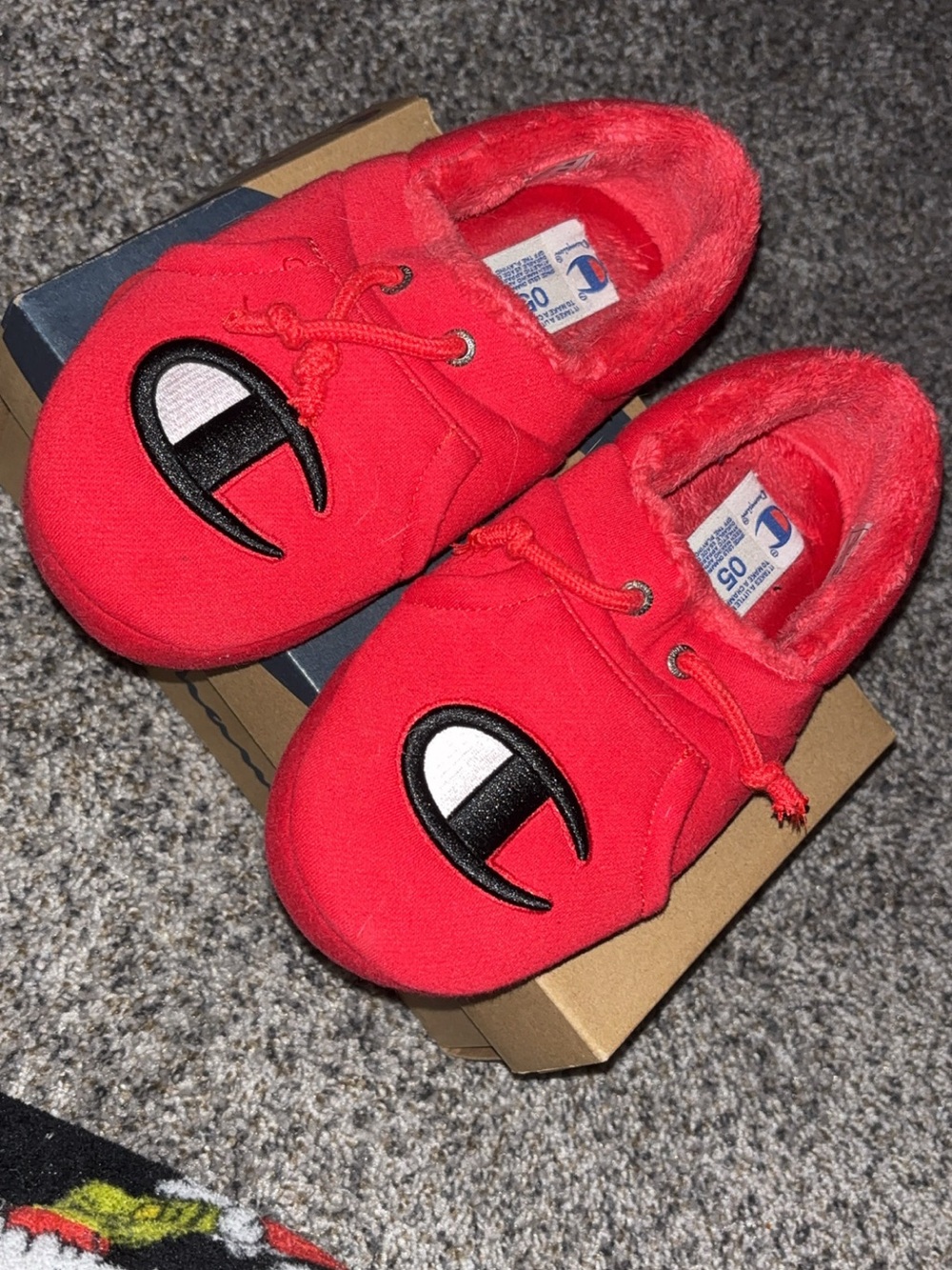 Champion Red Plush Logo Slippers